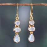 Gold-plated rainbow moonstone dangle earrings, 'Heavenly Gaze' - Gold-Plated Dangle Earrings with 6-Carat Rainbow Moonstones
