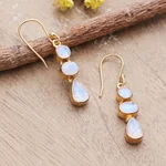 Gold-plated rainbow moonstone dangle earrings, 'Heavenly Gaze' - Gold-Plated Dangle Earrings with 6-Carat Rainbow Moonstones