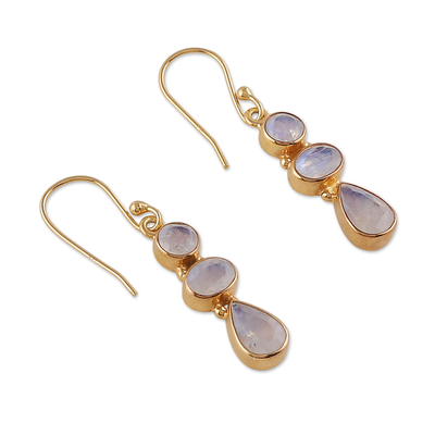 Gold-plated rainbow moonstone dangle earrings, 'Heaven's Dazzle' - Gold-Plated Dangle Earrings with 6-Carat Rainbow Moonstones