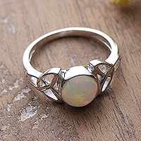 Opal single stone ring, 'Celestial Moon' - High Polished Sterling Silver and Opal Single Stone Ring
