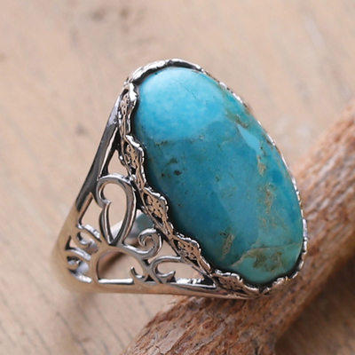 Sterling silver cocktail ring, 'Jaipur Illusion' - Classic Recon Turquoise and Sterling Silver Cocktail Ring