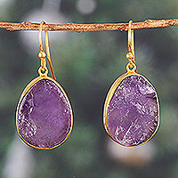 Gold-plated amethyst dangle earrings, 'Twilight Rainfall' - 18k Gold-Plated Freeform Amethyst Dangle Earrings from India