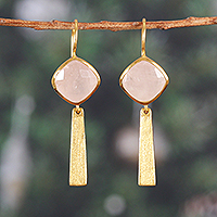 Gold-plated rose quartz dangle earrings, 'Monument of Kindness' - 18k Gold-Plated 12-Carat Natural Rose Quartz Dangle Earrings