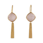 Gold-plated rose quartz dangle earrings, 'Monument of Kindness' - 18k Gold-Plated 12-Carat Natural Rose Quartz Dangle Earrings