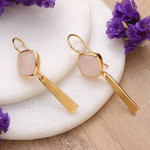 Gold-plated rose quartz dangle earrings, 'Monument of Kindness' - 18k Gold-Plated 12-Carat Natural Rose Quartz Dangle Earrings