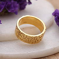Gold-plated band ring, 'Signatures of Victory' - Polished 18k Gold-Plated Band Ring with Abstract Pattern
