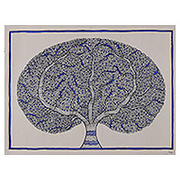 Madhubani painting, 'The Sacred Banyan' - Madhubani Painting of Sacred Banyan Tree from India