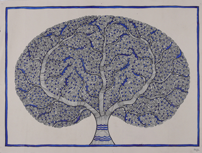 pintura madhubani - Pintura Madhubani del árbol sagrado de Banyan de la India