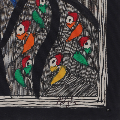 pintura madhubani - Pintura Madhubani del árbol de la vida con pájaros coloridos