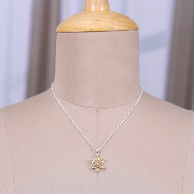 Citrine pendant necklace, 'Floral Success' - Floral Faceted Three-Carat Citrine Pendant Necklace