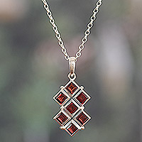 Garnet pendant necklace, 'Crimson Energy'