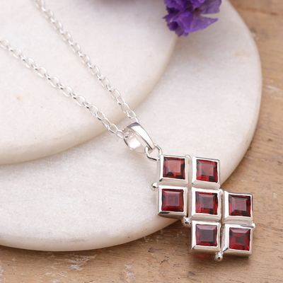Garnet pendant necklace, 'Crimson Energy' - High-Polished Natural Two-Carat Garnet Pendant Necklace