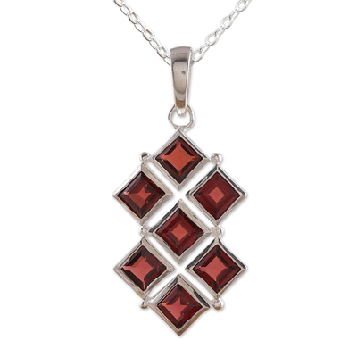 Garnet pendant necklace, 'Crimson Energy' - High-Polished Natural Two-Carat Garnet Pendant Necklace
