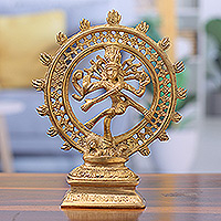 Brass sculpture, 'Divine Nataraja' - Handcrafted Hindu Nataraja State Brass Sculpture from India