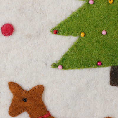 Applique wool felt beaded Christmas stocking, 'Cute Reindeer' - Handmade Applique Wool Felt Glass Beaded Christmas Stocking