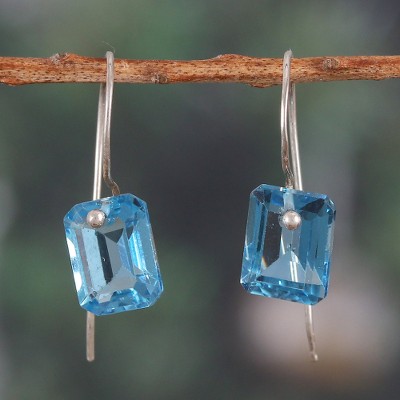 Pendientes colgantes de topacio azul - Pendientes colgantes de topacio azul facetado y plata de ley