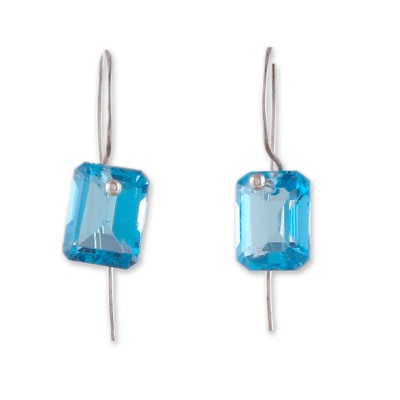 Pendientes colgantes de topacio azul - Pendientes colgantes de topacio azul facetado y plata de ley