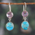 Amethyst dangle earrings, 'Harmonious & Wise' - Two-Carat Amethyst and Recon Turquoise Dangle Earrings (image 2) thumbail