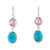 Amethyst dangle earrings, 'Harmonious & Wise' - Two-Carat Amethyst and Recon Turquoise Dangle Earrings thumbail