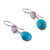 Amethyst dangle earrings, 'Harmonious & Wise' - Two-Carat Amethyst and Recon Turquoise Dangle Earrings (image 2c) thumbail