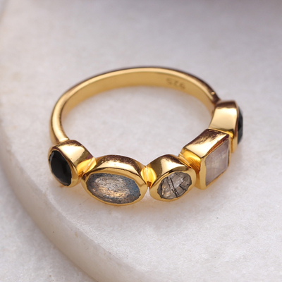 Anillo con múltiples piedras preciosas bañadas en oro - anillo con múltiples piedras preciosas de un quilate chapado en oro de 18 quilates