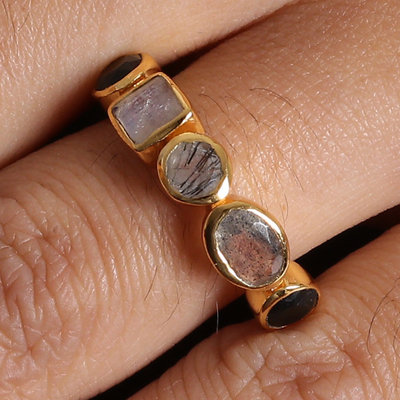 Anillo con múltiples piedras preciosas bañadas en oro - anillo con múltiples piedras preciosas de un quilate chapado en oro de 18 quilates
