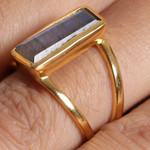 Gold-plated labradorite cocktail ring, 'Golden Enigma' - Modern 18k Gold-Plated Two-Carat Labradorite Cocktail Ring