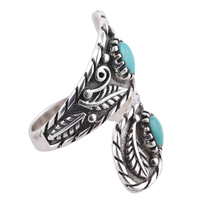 Sterling silver wrap ring, 'Call from Paradise' - Classic Leafy and Floral Reconstituted Turquoise Wrap Ring