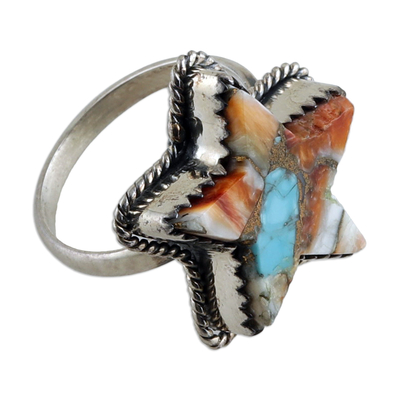 Reconstituted turquoise cocktail ring, 'Starry Festival' - Star-Themed Cocktail Ring with Reconstituted Turquoise Stone