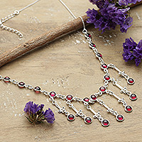 Garnet waterfall necklace, 'Passion Cascade' - Classic Garnet and Sterling Silver Waterfall Necklace