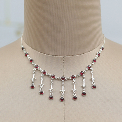 Garnet waterfall necklace, 'Passion Cascade' - Classic Garnet and Sterling Silver Waterfall Necklace