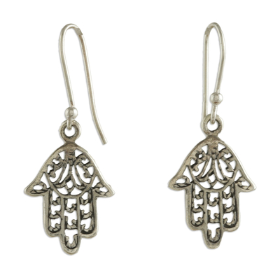 Sterling silver dangle earrings, 'Hamsa Delight' - Sterling Silver Hamsa Protection Symbol Dangle Earrings