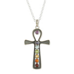 Multi-gemstone pendant necklace, 'Chakra Cross' - One-Carat Cross-Shaped Multi-Gemstone Pendant Necklace