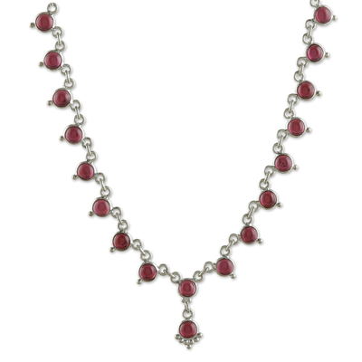 Garnet link necklace, 'Romantic Princess' - Classic Natural Garnet and Sterling Silver Link Necklace