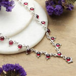 Garnet link necklace, 'Romantic Princess' - Classic Natural Garnet and Sterling Silver Link Necklace