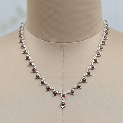 Garnet link necklace, 'Romantic Princess' - Classic Natural Garnet and Sterling Silver Link Necklace
