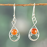Carnelian dangle earrings, 'Orange Interlace'
