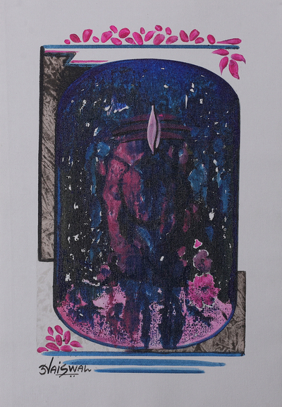 'Somnath' - Pintura de Somnath acrílica expresionista azul y rosa firmada