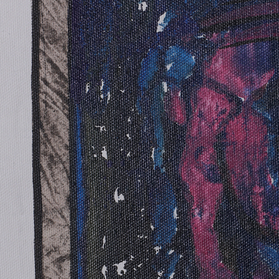 'Somnath' - Pintura de Somnath acrílica expresionista azul y rosa firmada