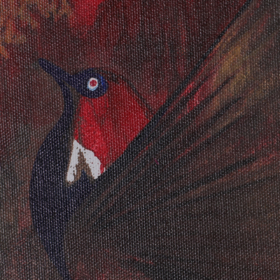 'Sky High' - Signed Expressionist Brown and Red Acrylic Bird Painting