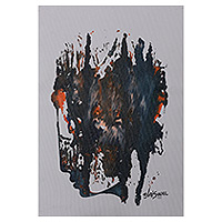 'Meeting Emotions' - Pintura acrílica abstracta firmada en tonos oscuros procedente de la India