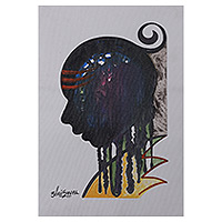 'Sadhak' - Pintura acrílica expresionista azul y amarilla firmada