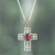 Rhodium-plated ruby pendant necklace, 'Faithful Passion' - Ruby and Cubic Zirconia Cross Pendant Necklace from India (image 2) thumbail