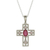 Rhodium-plated ruby pendant necklace, 'Faithful Passion' - Ruby and Cubic Zirconia Cross Pendant Necklace from India thumbail