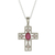 Rhodium-plated ruby pendant necklace, 'Faithful Passion' - Ruby and Cubic Zirconia Cross Pendant Necklace from India