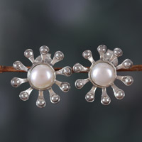 Aretes de perlas cultivadas - Pendientes tipo botón de perlas cultivadas color crema en forma de estrella de la India