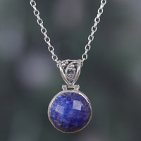 Lapis lazuli pendant necklace, 'True Magic' - 14-Carat Faceted Checkerboard Lapis Lazuli Pendant Necklace