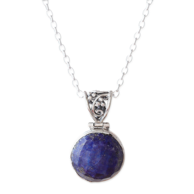 Lapis lazuli pendant necklace, 'True Magic' - 14-Carat Faceted Checkerboard Lapis Lazuli Pendant Necklace