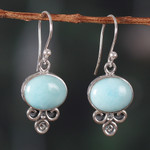 Larimar dangle earrings, 'Graceful Glam' - Sterling Silver Larimar Dangle Earrings Made in India