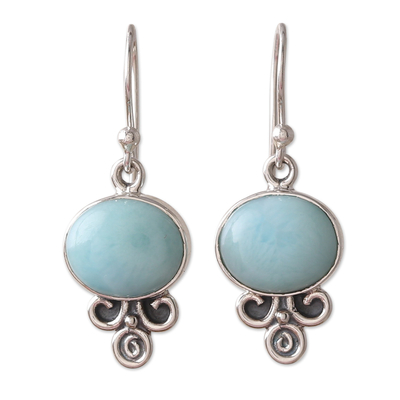 Larimar dangle earrings, 'Graceful Glam' - Sterling Silver Larimar Dangle Earrings Made in India